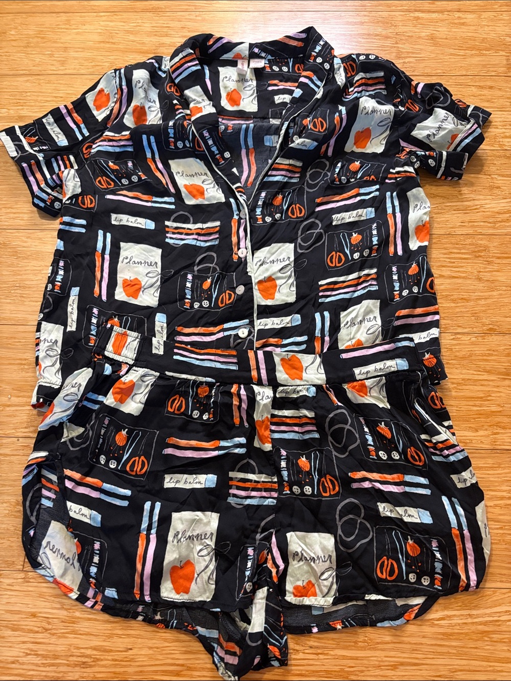 Anthropologie Lyrebird Neela Silky Pajama Set Shorts Button Down Print small